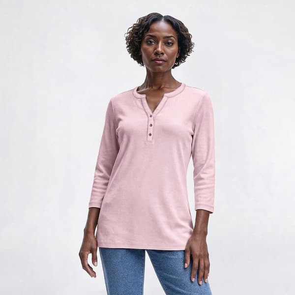 Womens Hasting & Smith 3/4 Sleeve Solid Henley Tee