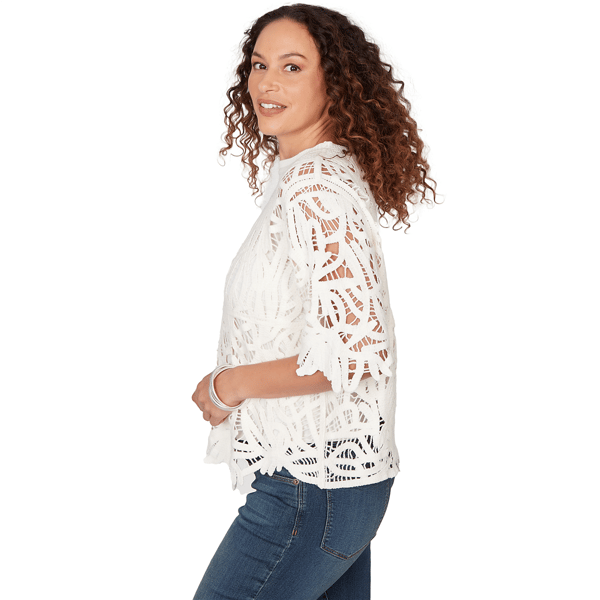 Womens Skye’s the Limit Blooming Pastels Lace Cut Out Sweater