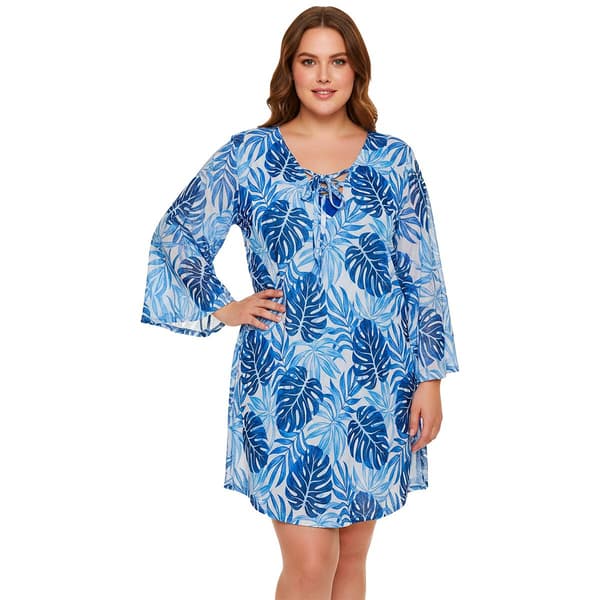 Plus Size Cover Me Tropical Onion Skin Tunic Swim Cover Up