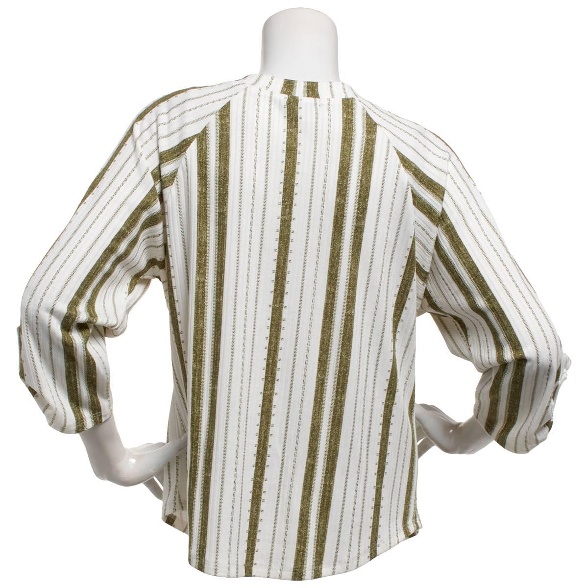 Womens Cure 3/4 Roll Tab Sleeve Stripe Crew Neck Blouse
