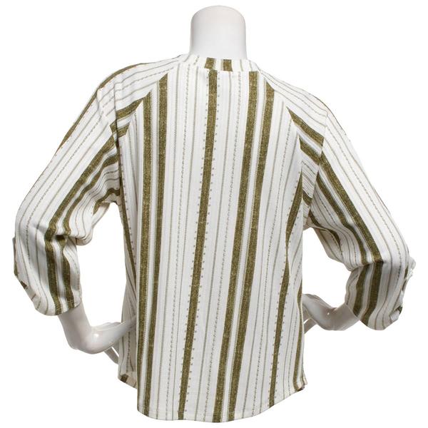 Womens Cure 3/4 Roll Tab Sleeve Stripe Crew Neck Blouse