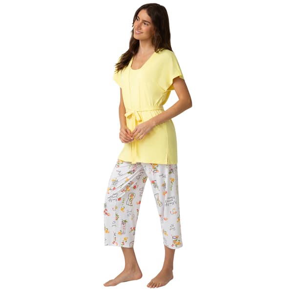 Womens HUE® Solid Top Sweet As Tea Printed Capri 3 Piece Set