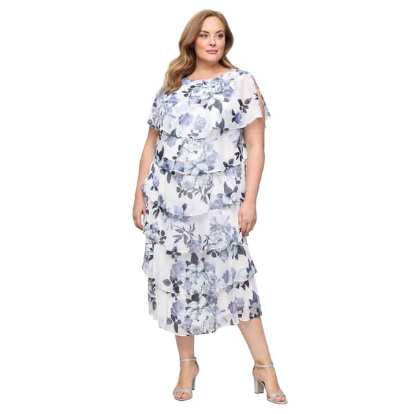 Plus Size SLNY Tea Length Floral Tier Shift Dress - image 