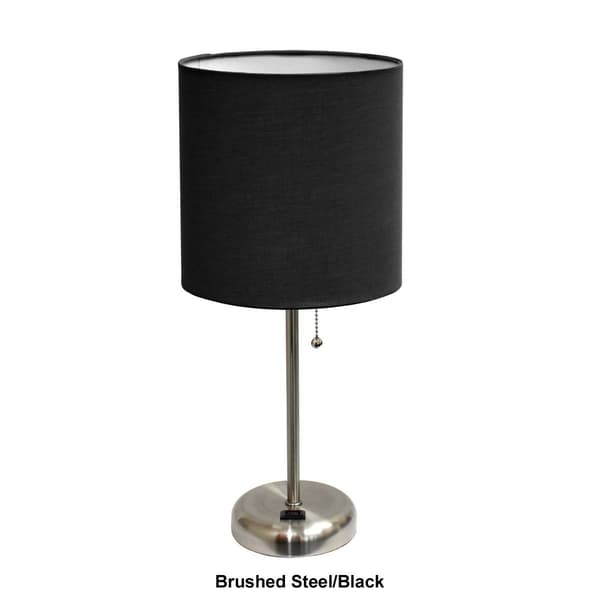 LimeLights White Stick Lamp w/Charging Outlet & Fabric Shade