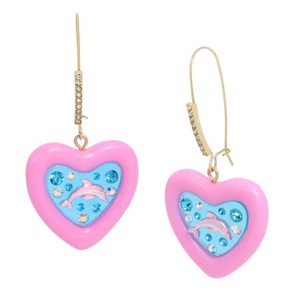 Betsey Johnson Dolphin Heart Dangle Earrings - image 