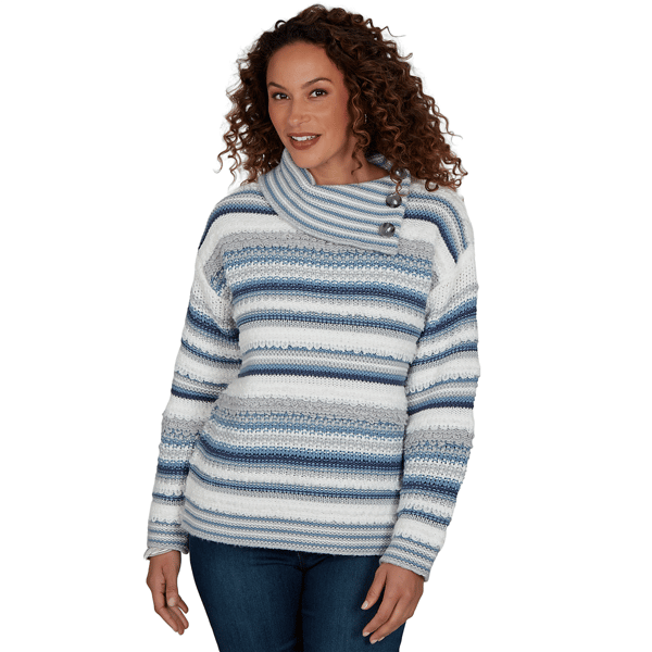 Petite Skyes the Limit Icy Blue Sparkle Stripe Sweater - image 