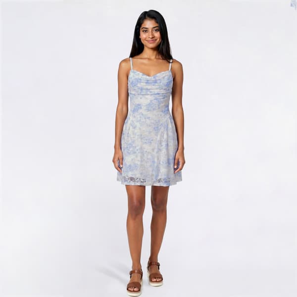 Juniors Madden Girl Floral Stretch Lace Cowl Neck Dress - Blue - image 