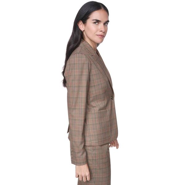 Womens Tommy Hilfiger Long Puff Sleeve One Button Plaid Blazer