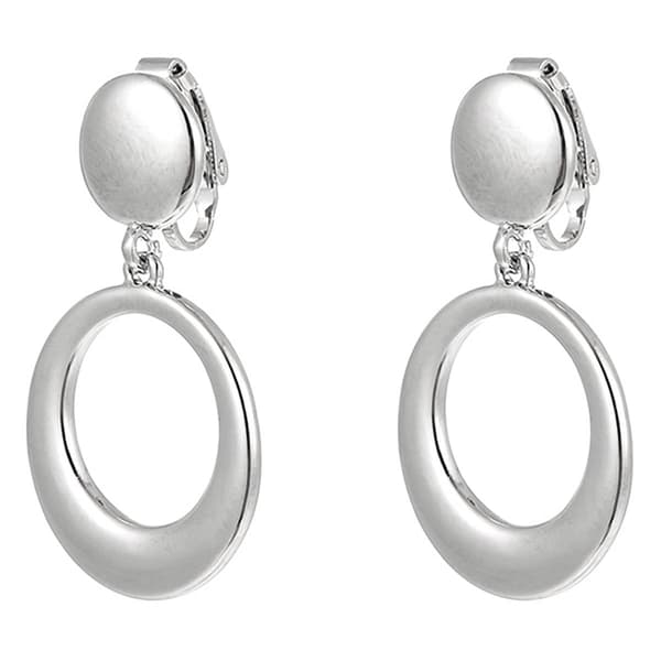 Design Collection Silver-Tone Drop Hoop Clip Earrings - image 