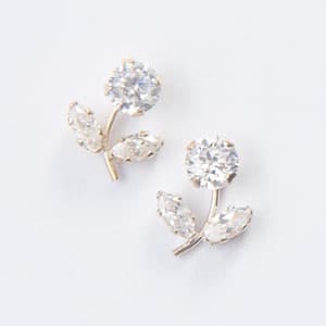 Cubic Zirconia 10kt. Gold 4mm Flower Studs - image 