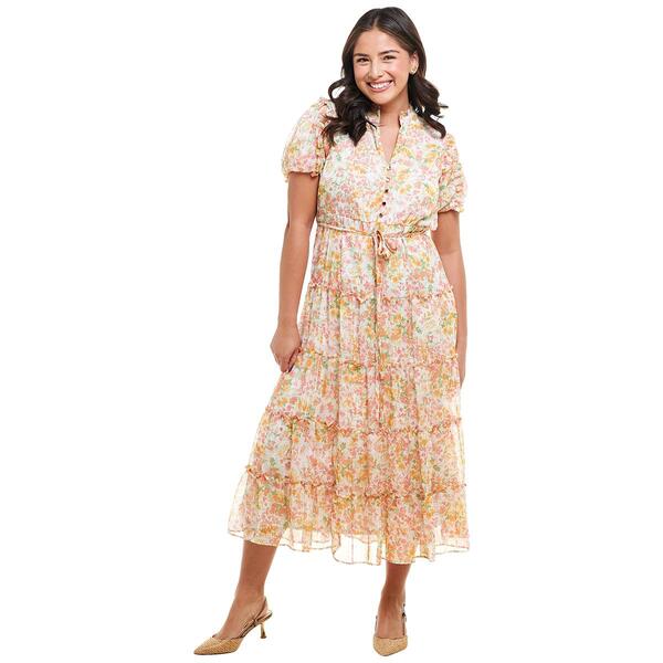 Petite MSK Short Puff Sleeve Floral Maxi Tier Dress - image 