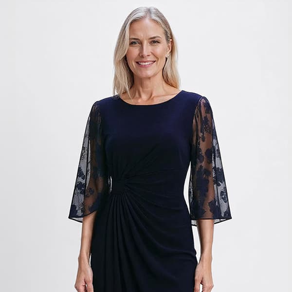 Womens Connected Apparel 3/4 Sheer Sleeve Side Ruch Sheath Dress