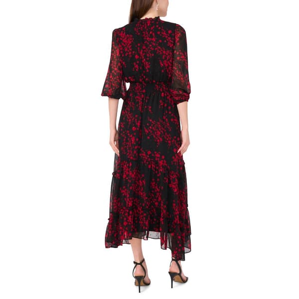 Womens MSK Long Sleeve Tie Neck Chiffon Maxi Dress