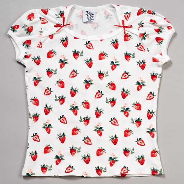 Girls (7-16) Jolie & Joy Puff Sleeve Strawberry Bow Tee - image 