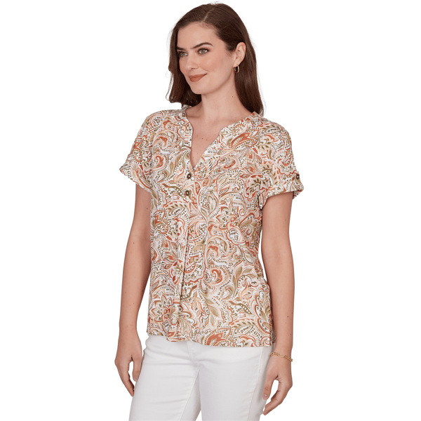 Petite Hearts of Palm Tropical Twist Paisley Blouse
