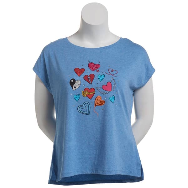 Womens New York Laundry Short Sleeve Embellished Hearts Tee - image 