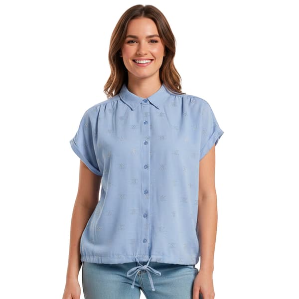 Womens Marissa Olivia Short Sleeve Stud Drawstring Tie Blouse - image 