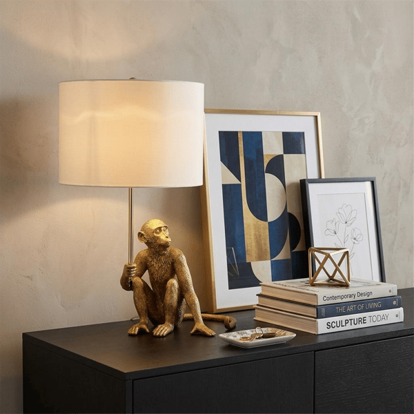 HomeRoots 26in. Antiqued Gold Sitting Monkey Table Lamp - image 