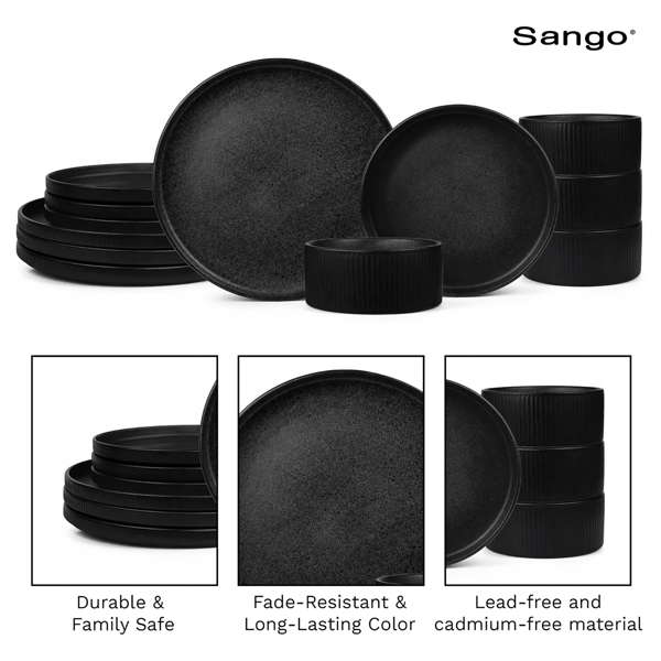 Sango Anderson Black Stoneware 12pc. Dinnerware Set Service for 4