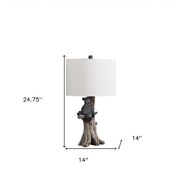 HomeRoots 25in. Black Blear in a Tree Table Lamp with Beige Shade
