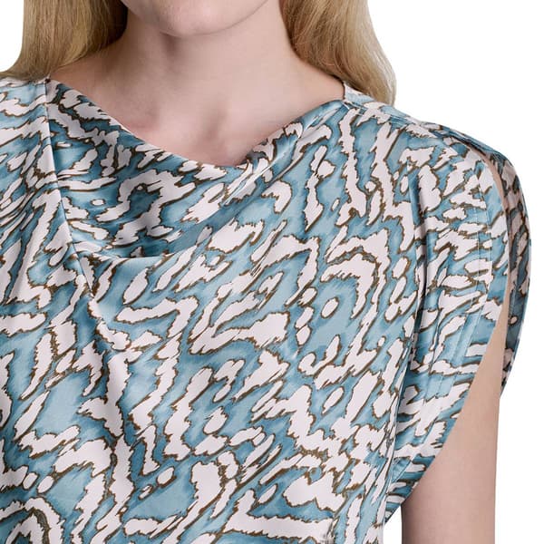 Womens DKNY Cap Sleeve Cowl Neck Camo Blouse