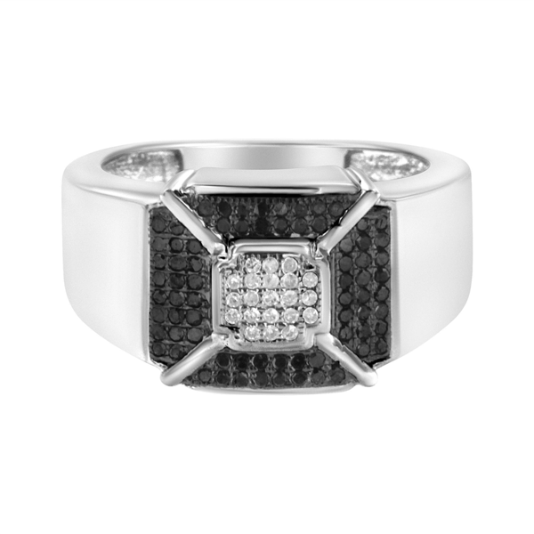 Mens Haus of Brilliance Enhanced Black & White Diamond Band Ring - image 