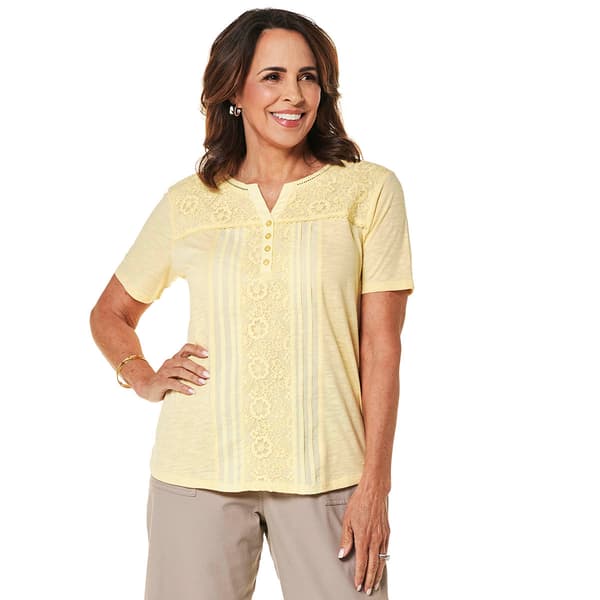 Womens Hasting & Smith Short Sleeve Split Neck Lace Blouse - image 