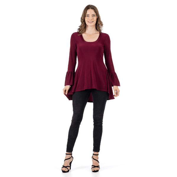 Womens 24/7 Comfort Apparel Long Bell Sleeve High Low Tunic Top - image 