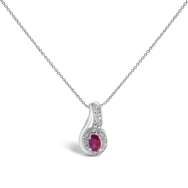 Haus of Brilliance Ruby &Diamond Accent Milgrain Pendant Necklace - image 
