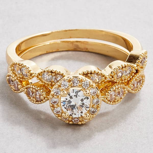 Ashley Cooper(tm) Gold-Tone Round Halo Cut CZ Bridal Set - image 
