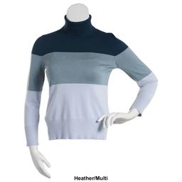 Womens Retrology 3 Color Block Long Sleeve Turtleneck Sweater
