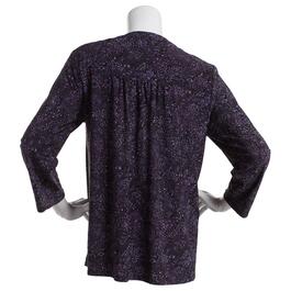 Petite Napa Valley 3/4 Sleeve Paisley Pleat Knit Henley - Purple