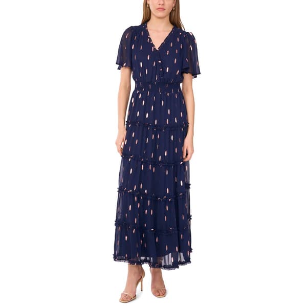 Womens MSK Short Sleeve Surplice Tier Ruffle Midi Dress