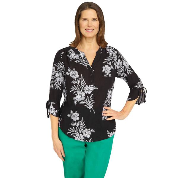 Womens Alfred Dunner Island Vibes Woven Floral Embroidered Tee - image 