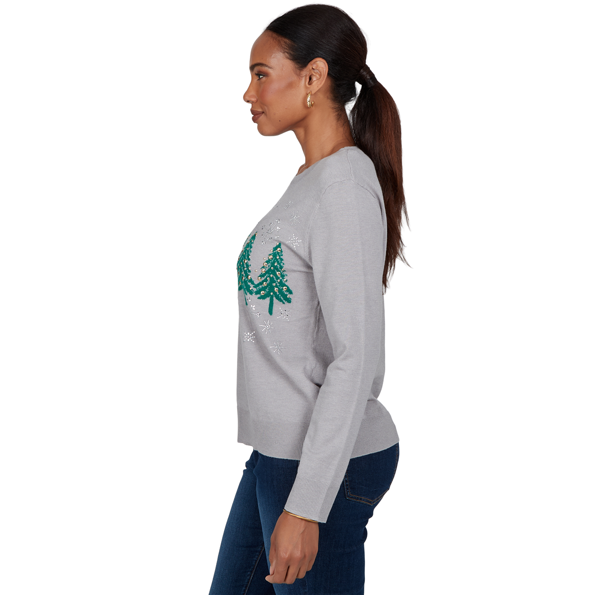 Womens Ruby Rd. Happy Holidays Embellished Trees Sweater