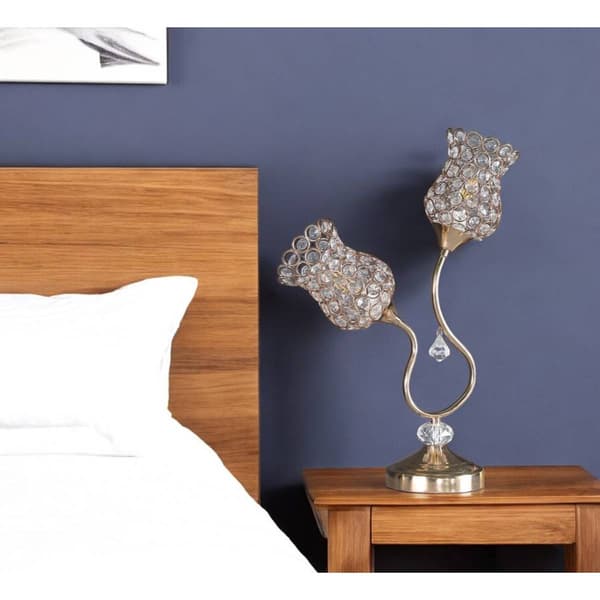 HomeRoots 19in. Gold Two-Light Bedside Table Lamp