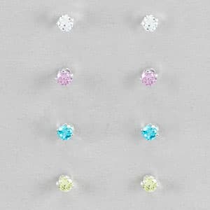 Kids Set of 4 Sterling Silver Cubic Zirconia Earrings - image 