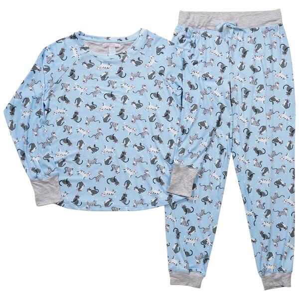 Juniors Pillow Talk Long Sleeve Cats Suede Jogger Pajama Set - image 