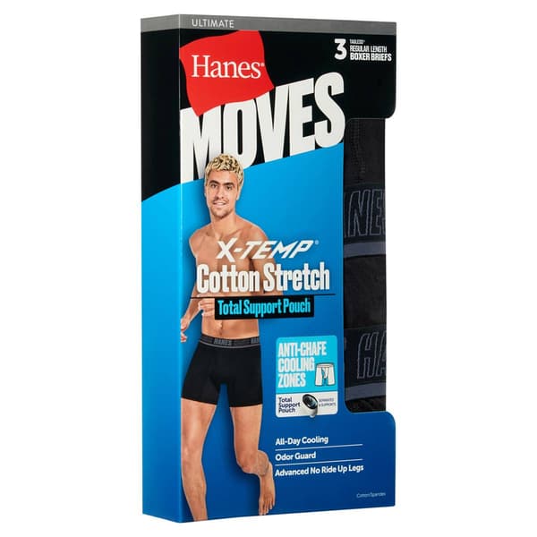 Mens Hanes Ultimate® Moves Cotton Stretch Boxer Briefs - Black