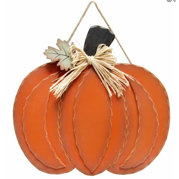 Layered Harvest Hanging Pumpkin w/ Leaf and Bow - image 