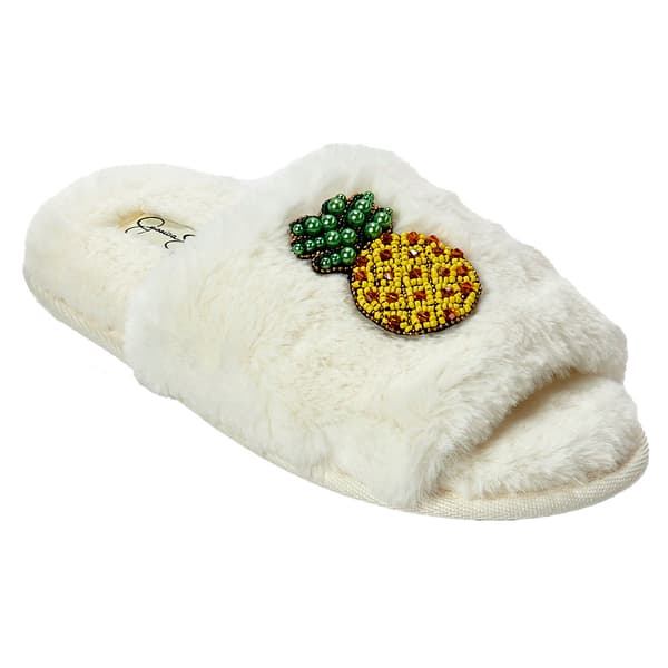 Womens Jessica Simpson Fruit Beaded Icon Plush Slide Slippers