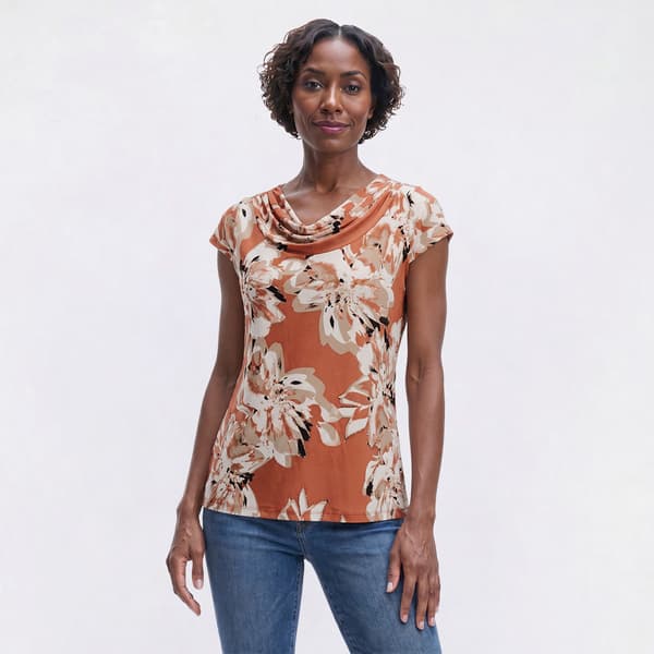 Womens Kasper Cap Sleeve Cowl Neck Floral Blouse