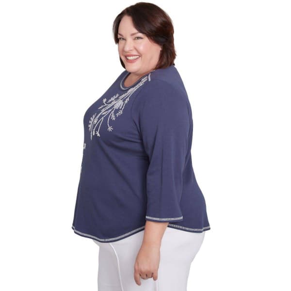 Plus Size Alfred Dunner Nantucket Knit Asymmetric Floral Blouse