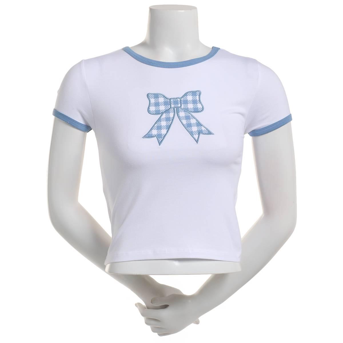 Juniors Attitude Not Included Gingham Bow Ringer Baby Tee