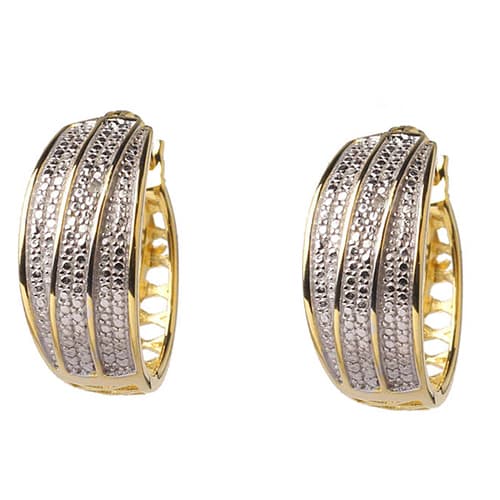 Accents by Gianni Argento Gold Diamond Accent 3 Row Hoop Earrings - image 
