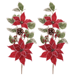 Melrose Poinsettia Floral & Holly Spray - Set of 2