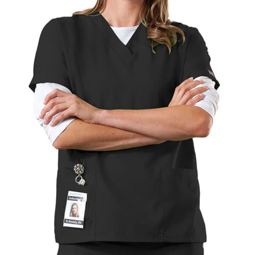 Womens Cherokee Work Wear V-Neck Top - Black - image 