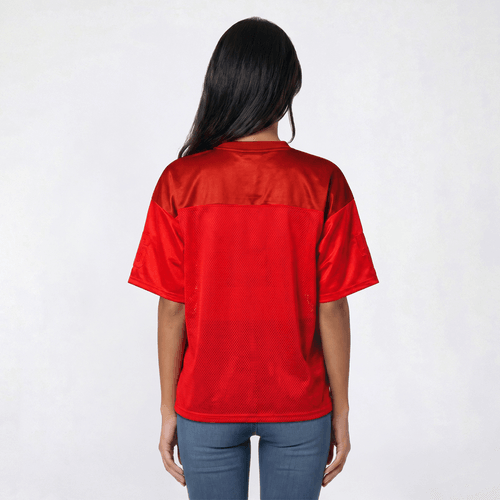 Juniors Jolie & Joy Oversized Mesh Satin Applique Football Jersey