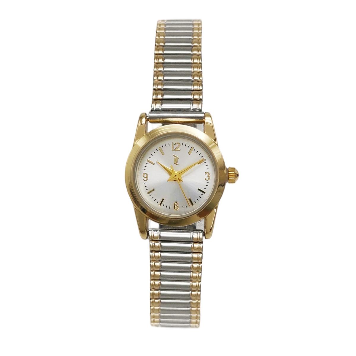 Womens Gold-Tone Watch with Two-Tone Stretch Bracelet - LWLTBV-15
