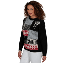 Womens Hearts of Palm Wrapped in Rubies Geometric Rose Sweater